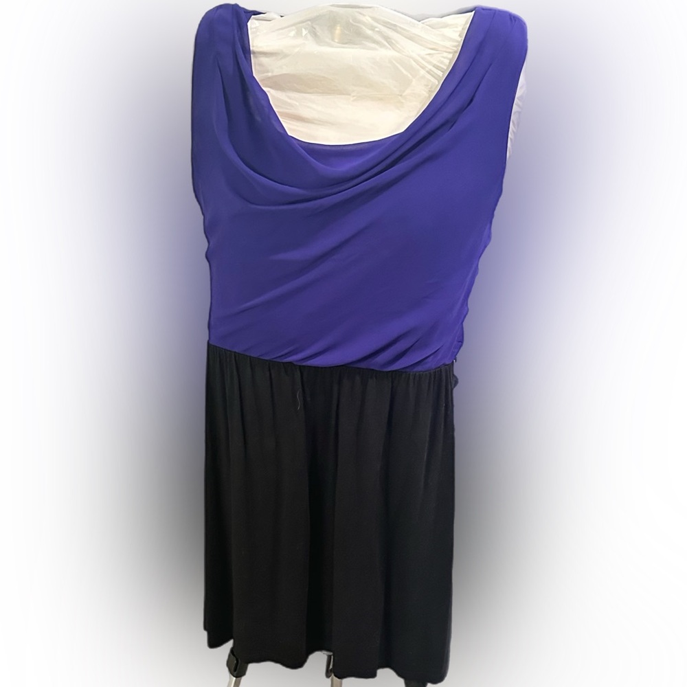 Blue and Purple Sleeveless Cowl Neck Sheath Dress